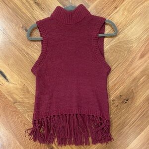 Amanda Uprichard Knit Sleeveless Turtleneck with Fringe